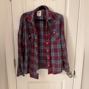 Levi's Men's Casual Red and Blue Checkered Shirt